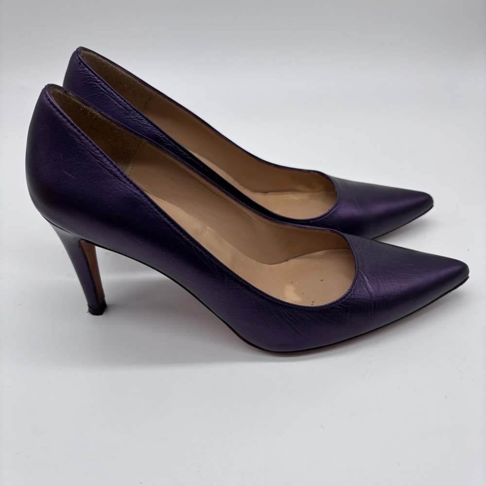 Jon Josef Women Heels 6.5 Purple Leather Slip On Pointed Toe Stiletto Pump Shoes
